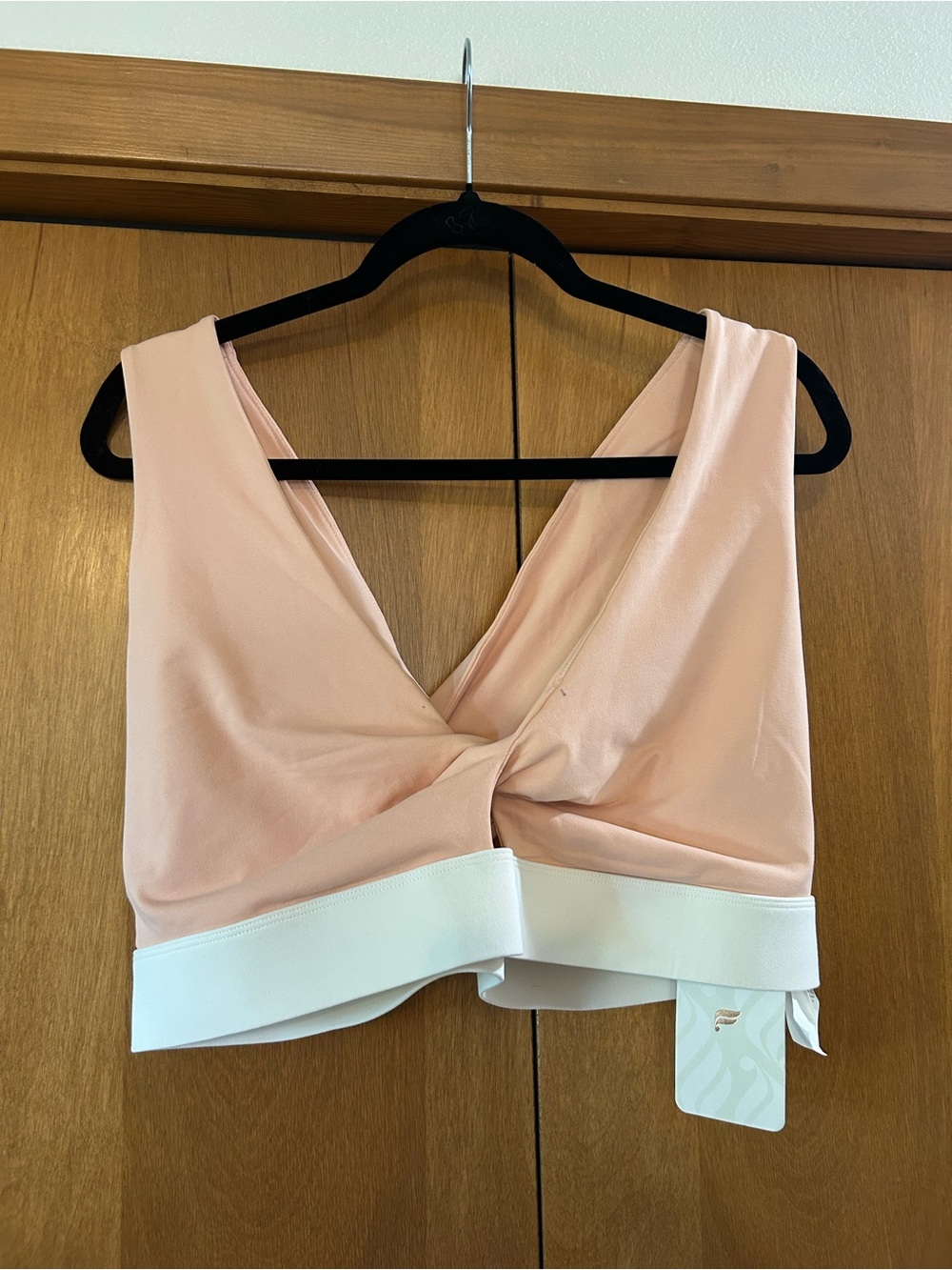 Fabletics Blush Twist-Front Sports Bra with White Band